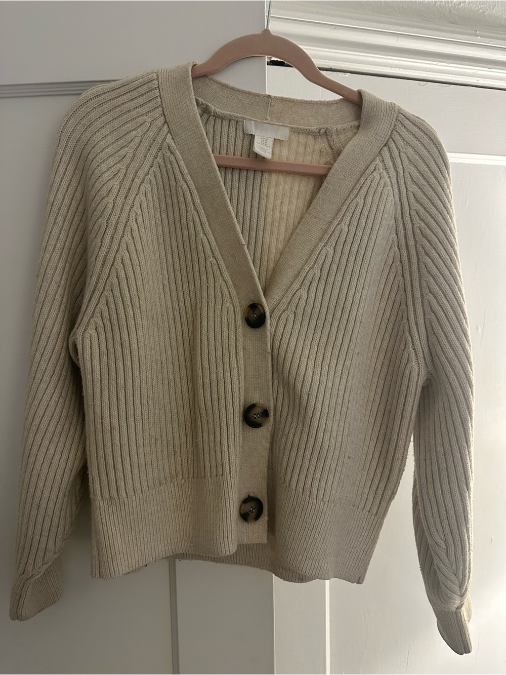 H&M Cream Ribbed Knit Button-Front Cardigan